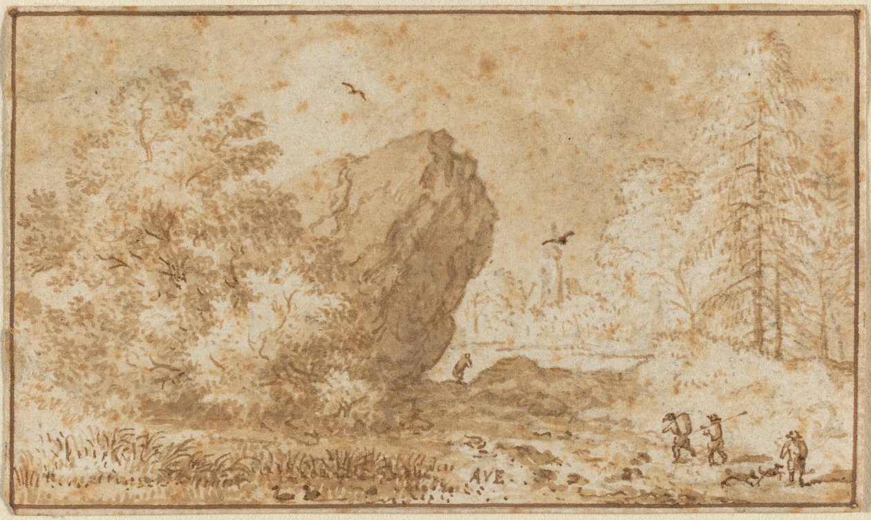 大きな岩のある風景。 作： Allart van Everdingen