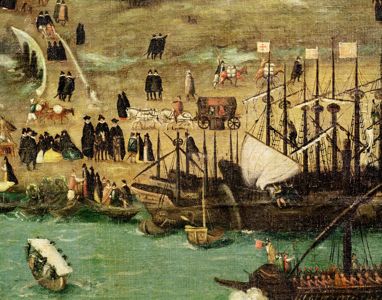 セビリアの港、1590年頃（詳細） 作： アロンソ・サンチェス・コエロ