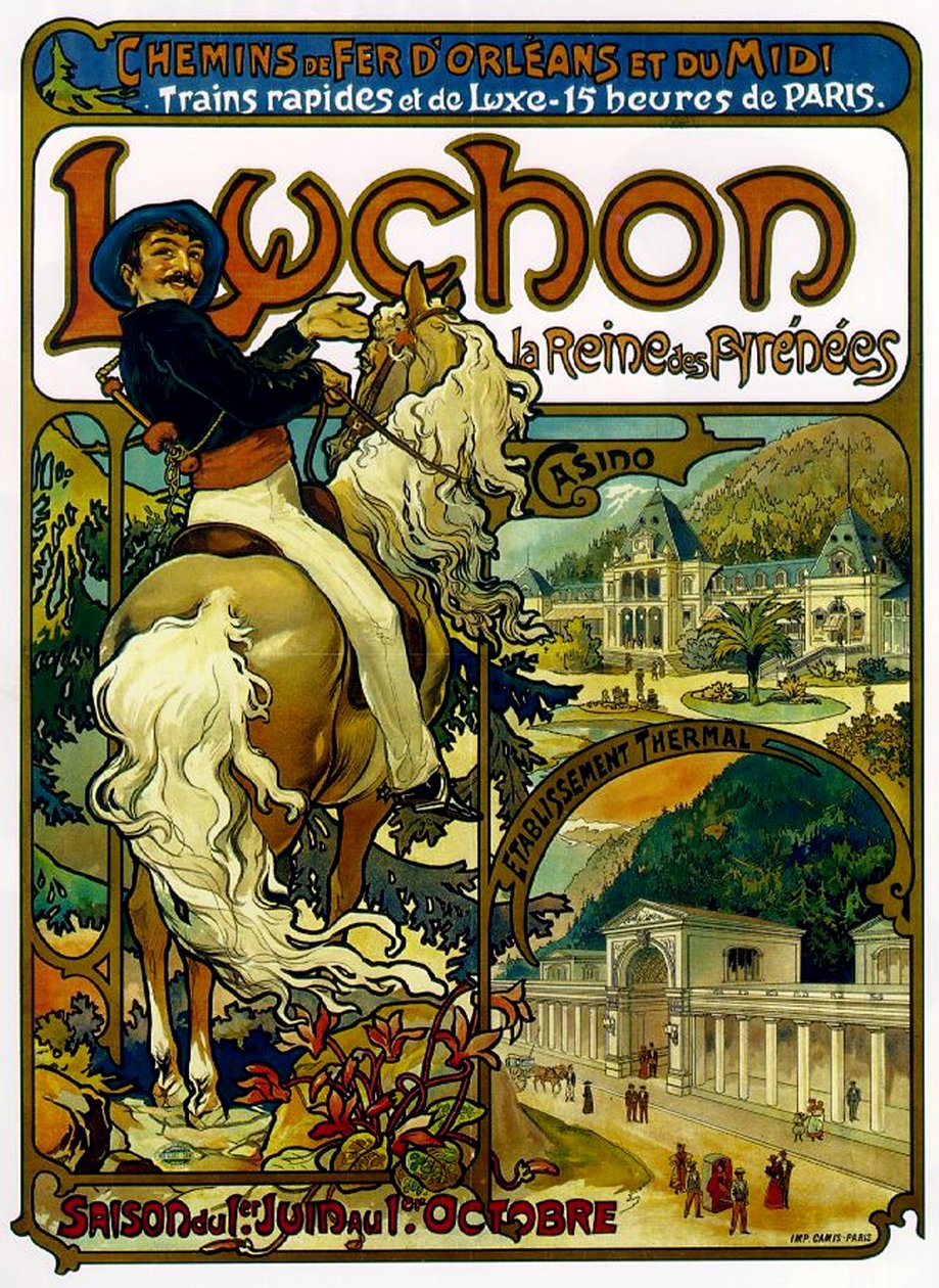 フランス、ルションへの列車のポスター、1895 作： アルフォンス・ミュシャ