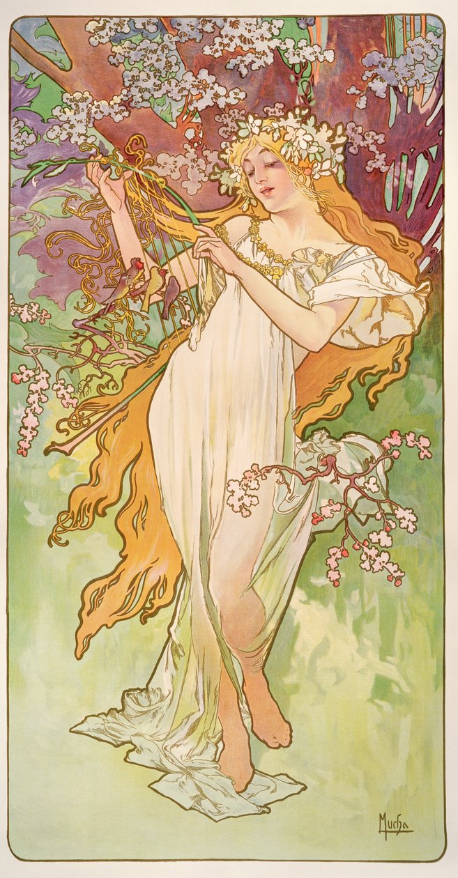 季節：春、1896 作： アルフォンス・ミュシャ