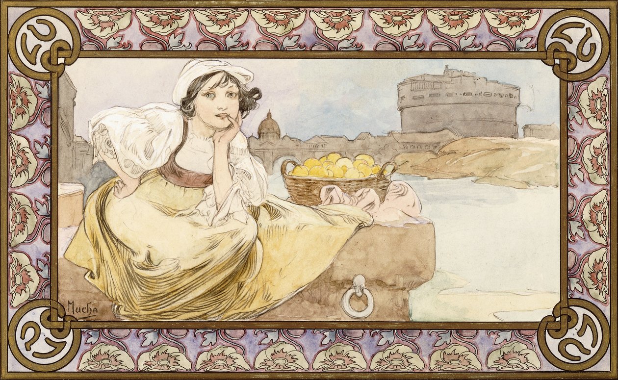 イタリアの少女、1900 作： アルフォンス・ミュシャ