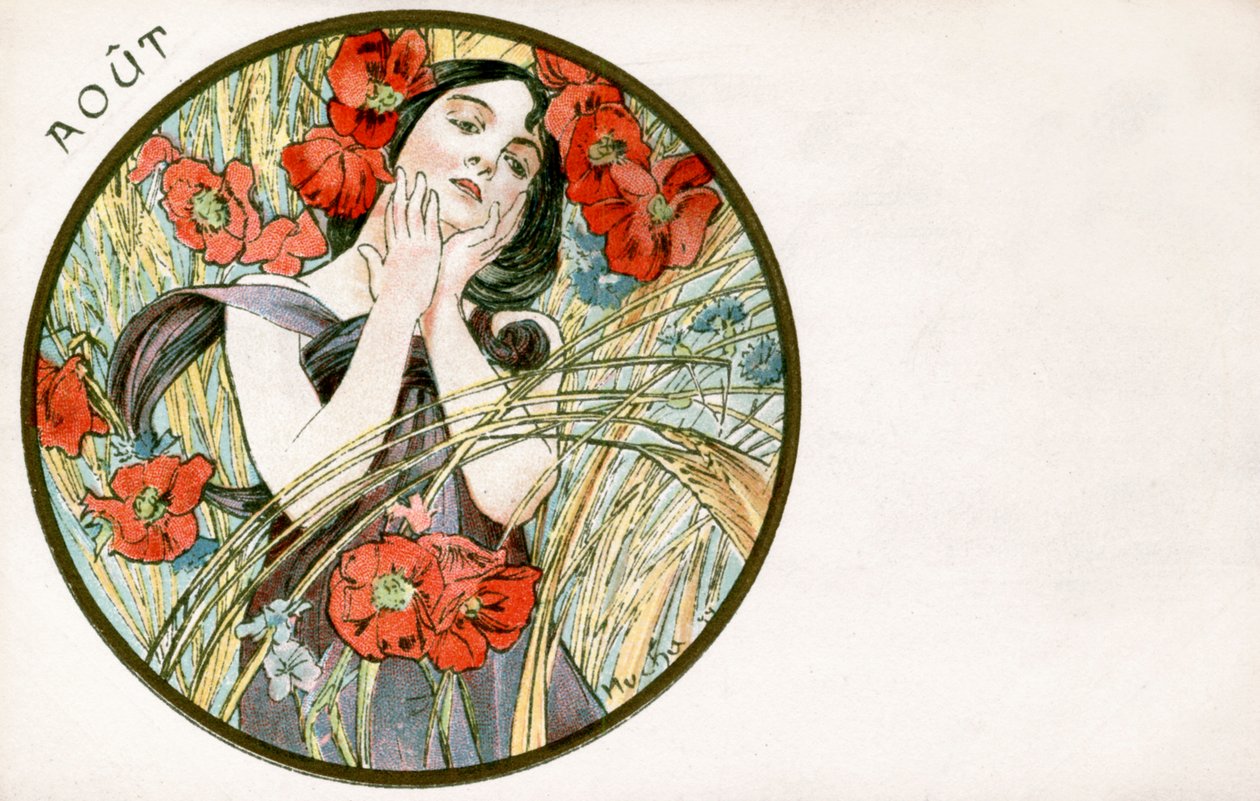 「8月」、1900年 作： アルフォンス・ミュシャ