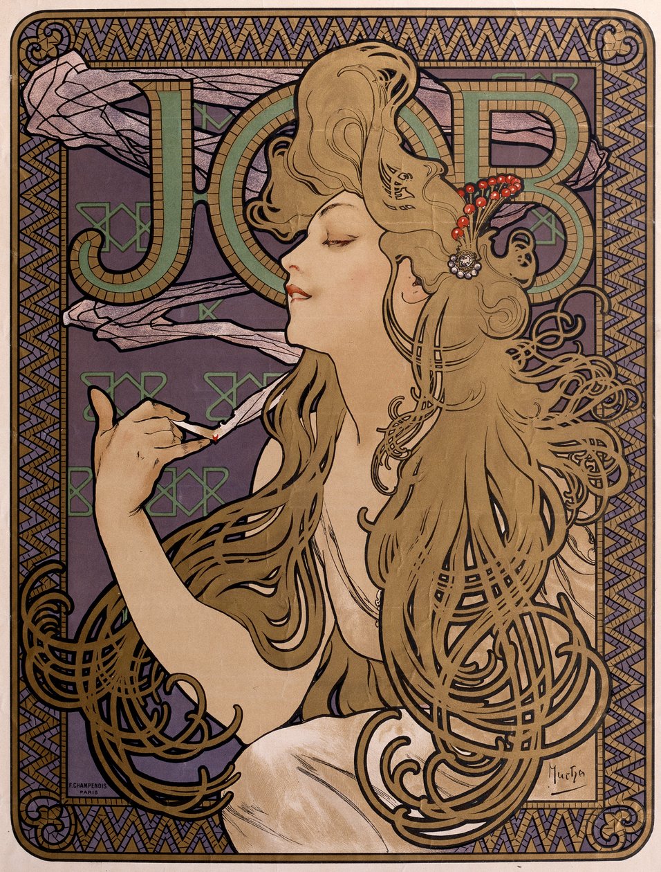 ジョブティッシュペーパーのポスター、1897年 作： アルフォンス・ミュシャ