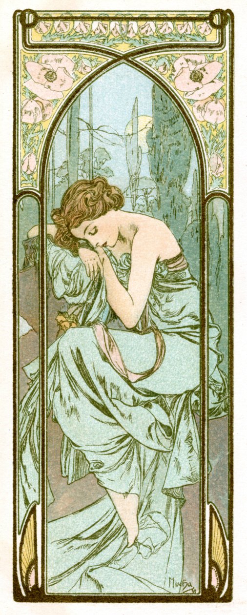 「安息の夜」、1899 年 作： アルフォンス・ミュシャ
