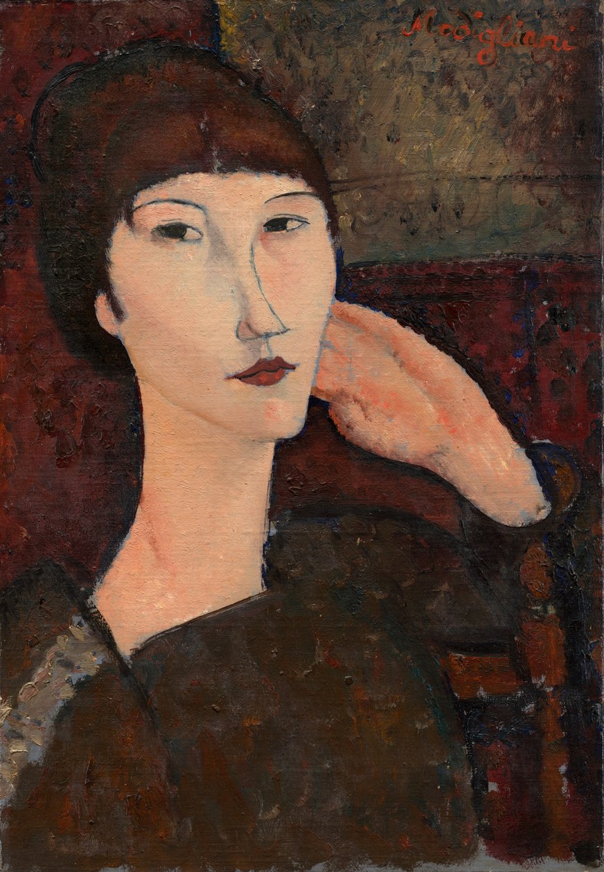 前髪のあるエイドリアンの女性、1917年。 作： アメデオ・モディリアーニ