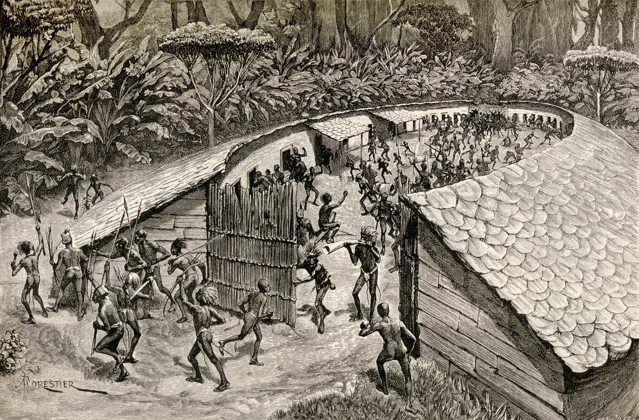 戦争に備えるための準備を整えたイユグの原住民、1890年（木の彫刻） 作： アメディー・フォレスティエ