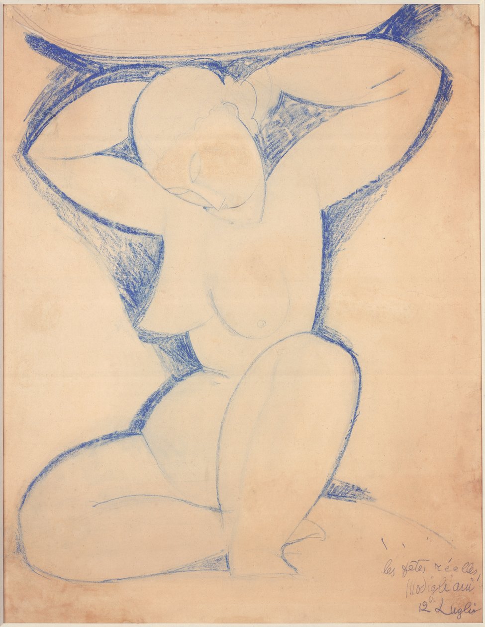 カリャティド、1913〜14年（紙に色鉛筆） 作： アメデオ・モディリアーニ