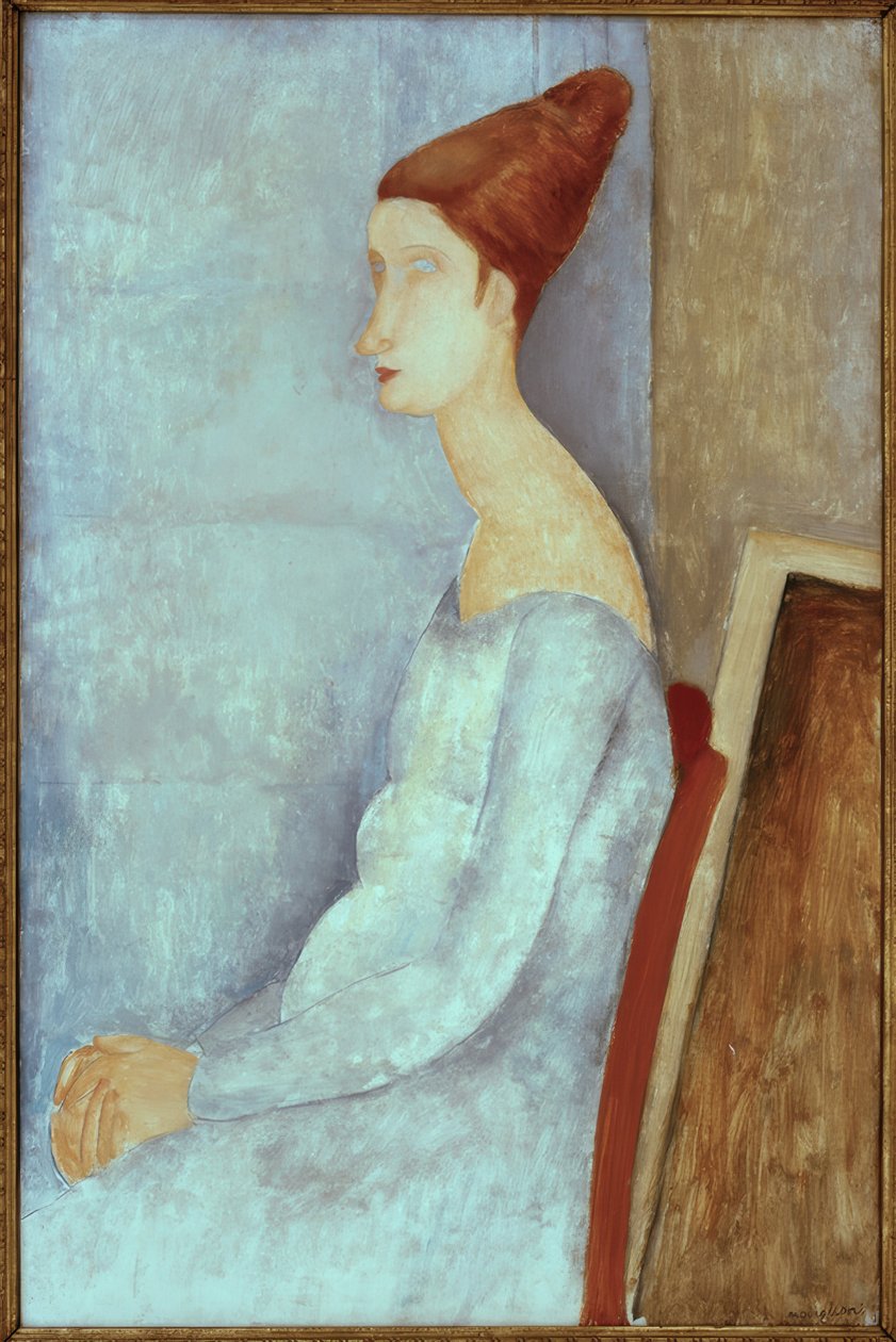 Jeanne Hebuterne、着席、プロフィール 作： アメデオ・モディリアーニ