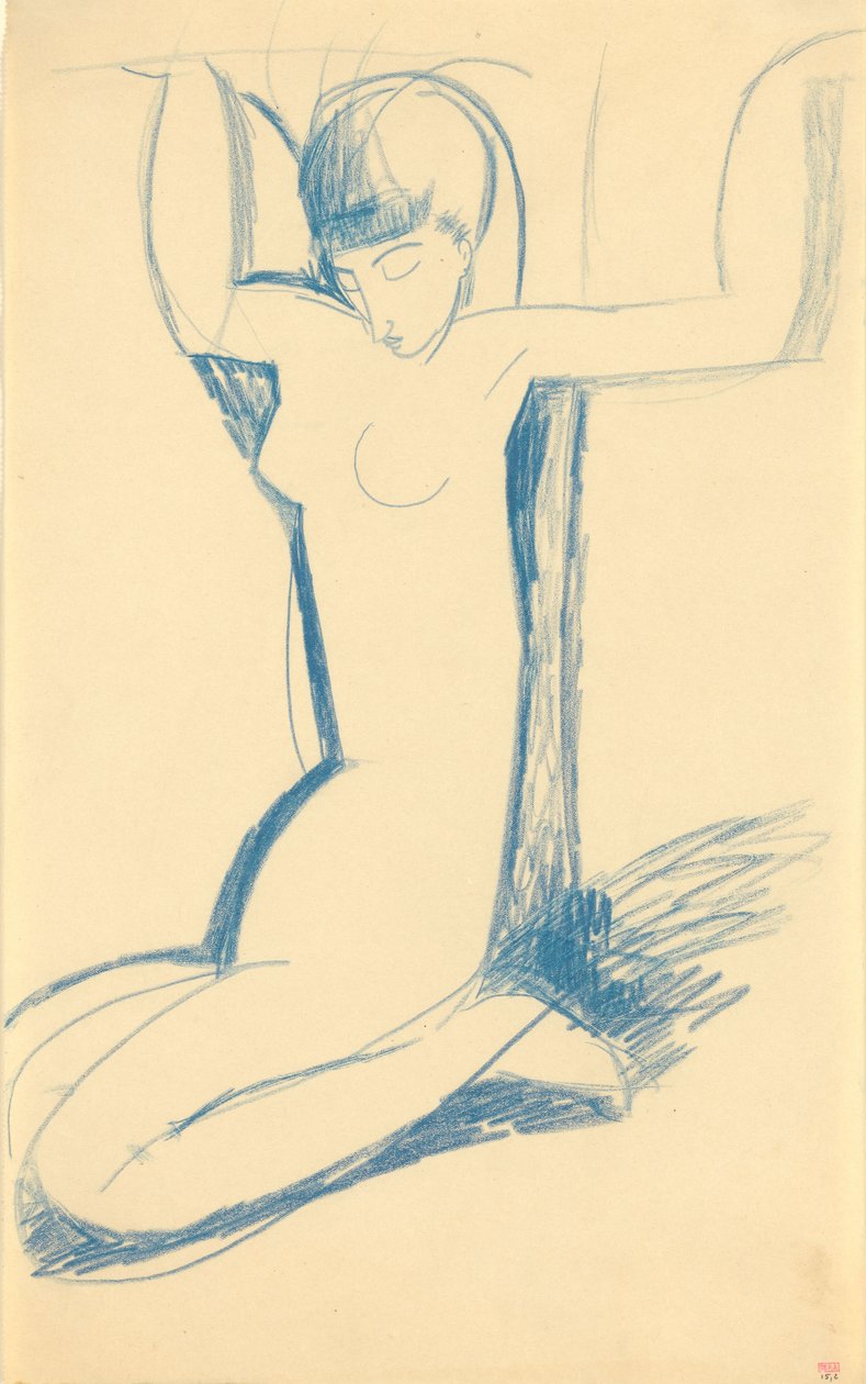 ひざまずく青いCaryatid、c。 1911 作： アメデオ・モディリアーニ