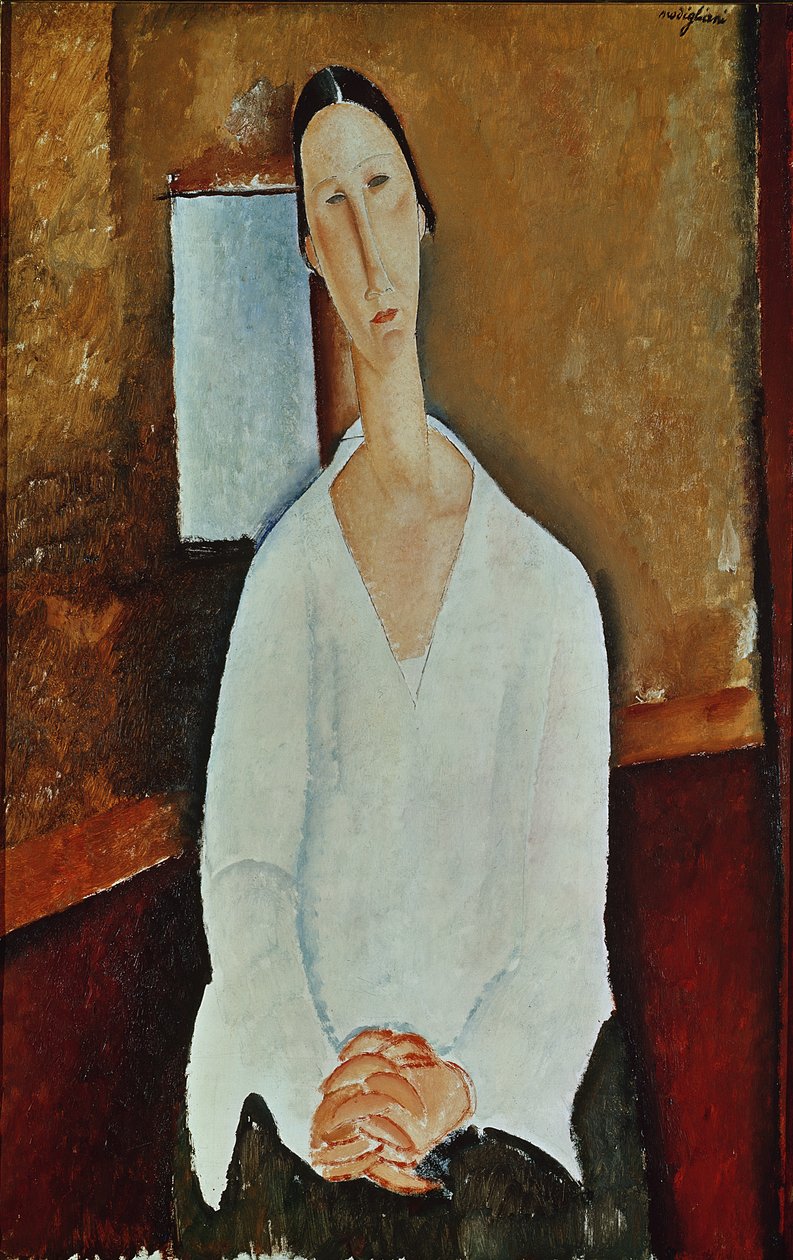握り手を持つZborowskaマダム、c.1917 作： アメデオ・モディリアーニ