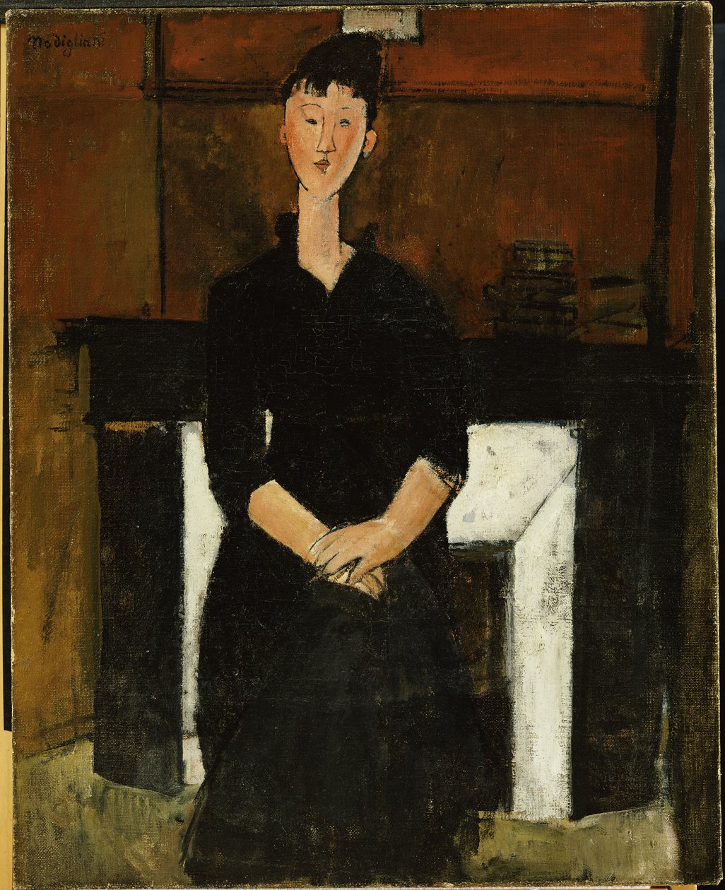 暖炉のそばに座った女、1915 作： アメデオ・モディリアーニ
