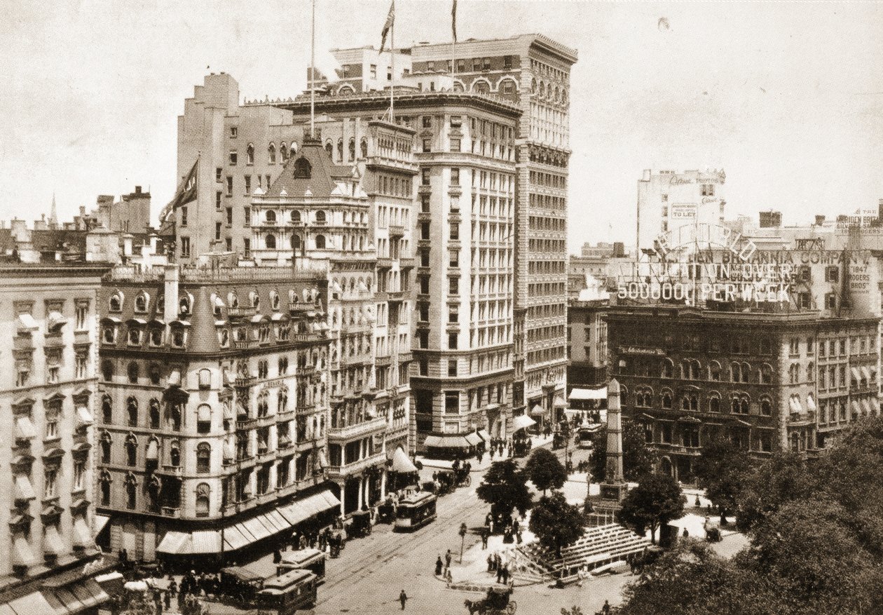 価値のある記念碑があるマディソンスクエアのブロードウェイ、1893 作： アメリカの写真家