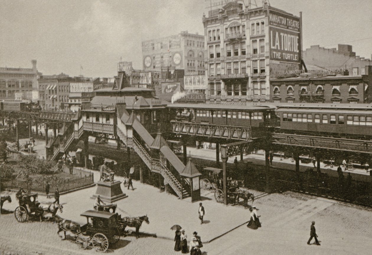 ブロードウェイと34丁目から見たグリーリースクエア、ニューヨーク市、1898 作： アメリカの写真家