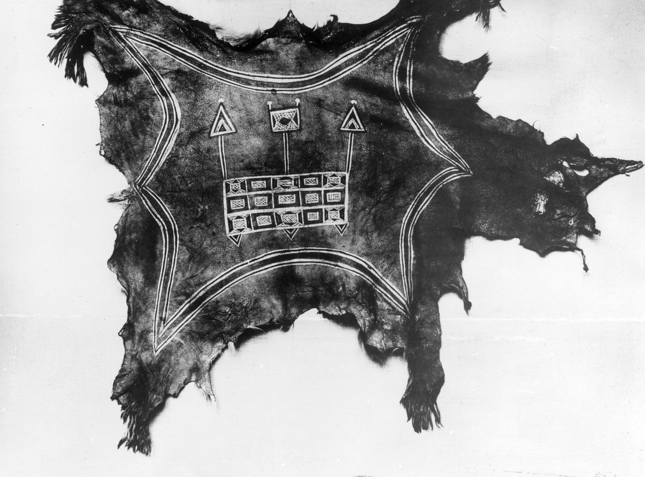 塗られたバッファローの皮、ウテインディアン、1888年から1910年頃 作： アメリカの写真家