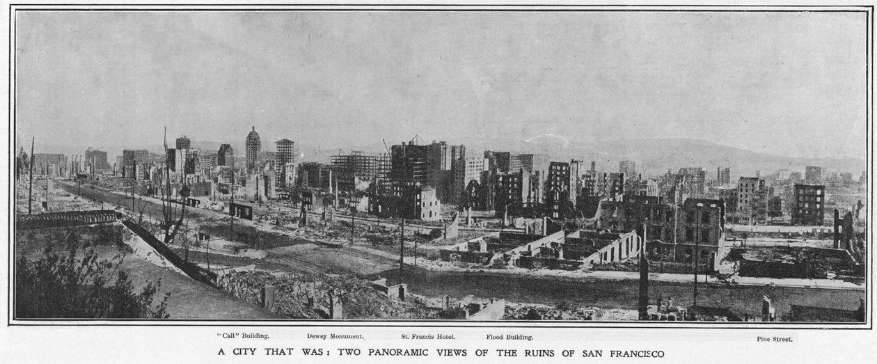1906年の地震後のサンフランシスコの遺跡の全景、1906年 作： アメリカの写真家