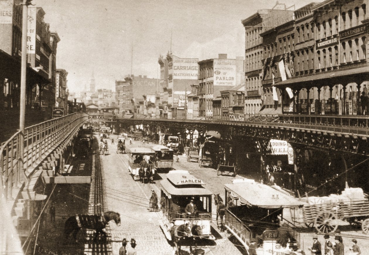1888年ニューヨーク市キャナルストリートから北を向くバワリー 作： アメリカの写真家