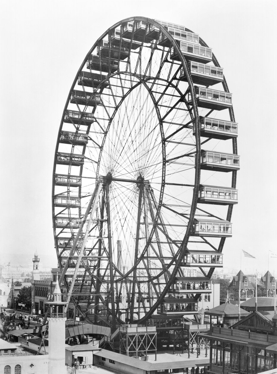 シカゴでの1893年の世界コロンビア博覧会の観覧車 作： アメリカの写真家