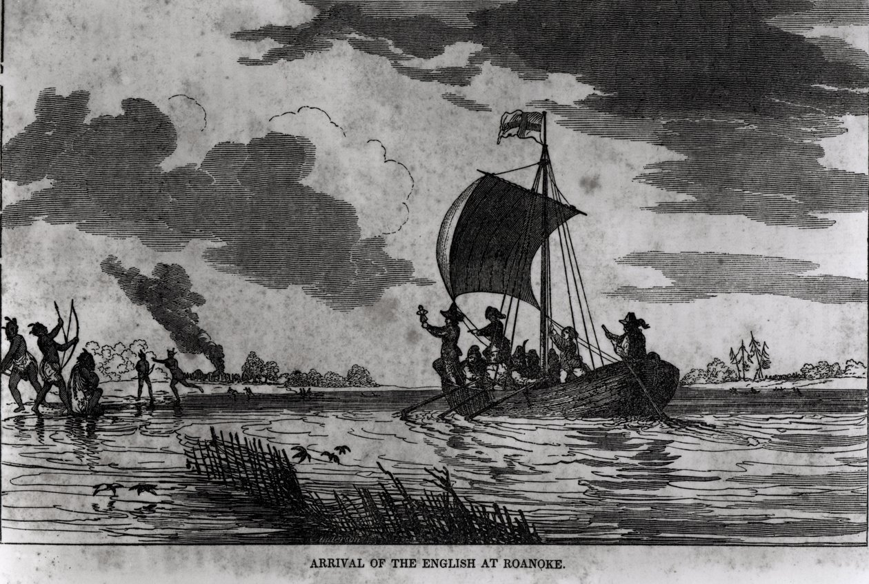 ジャスティンウィンザーの「アメリカの物語と批評の歴史」、1831年、ロアノークへの英語の到着、1587年 作： アメリカの学校