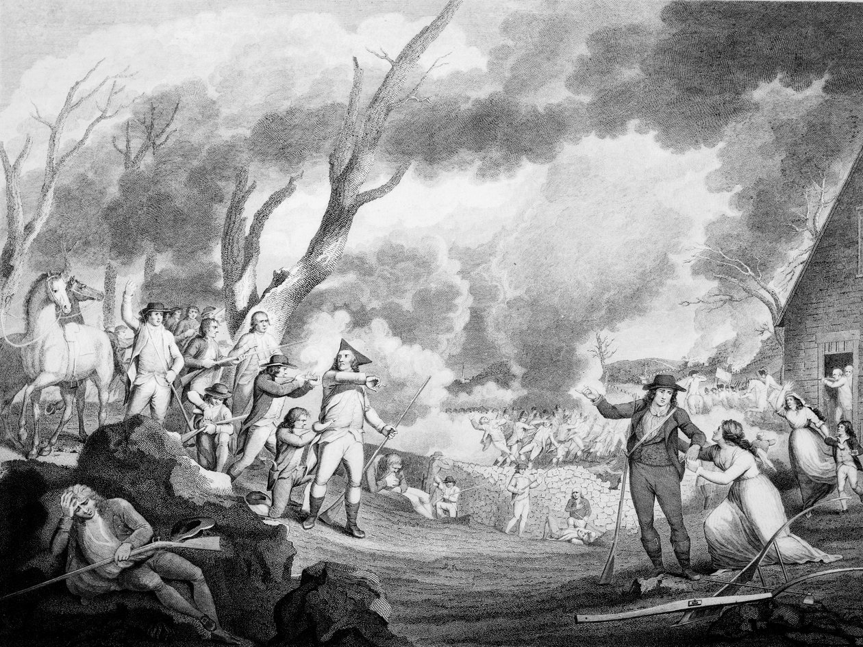 1775年4月19日、レキシントンの戦い、Cornelius Tiebout（c.1773-1832）によって彫刻 作： アメリカの学校