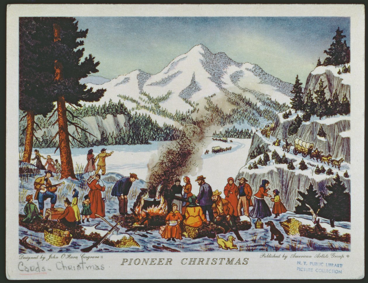 パイオニアクリスマスを描いたクリスマスカード 作： アメリカの学校