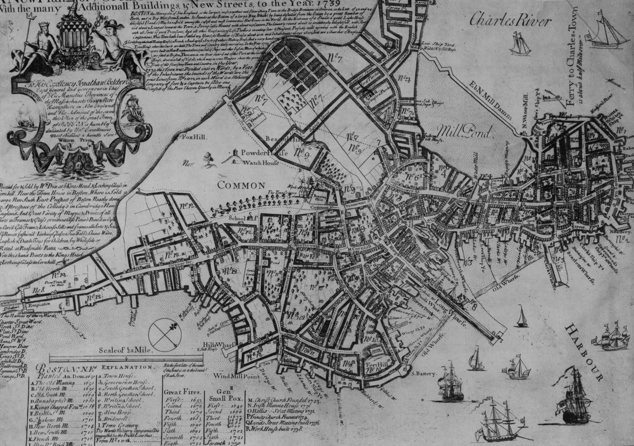 ボストンの計画、ニューイングランド、1739年 作： アメリカの学校