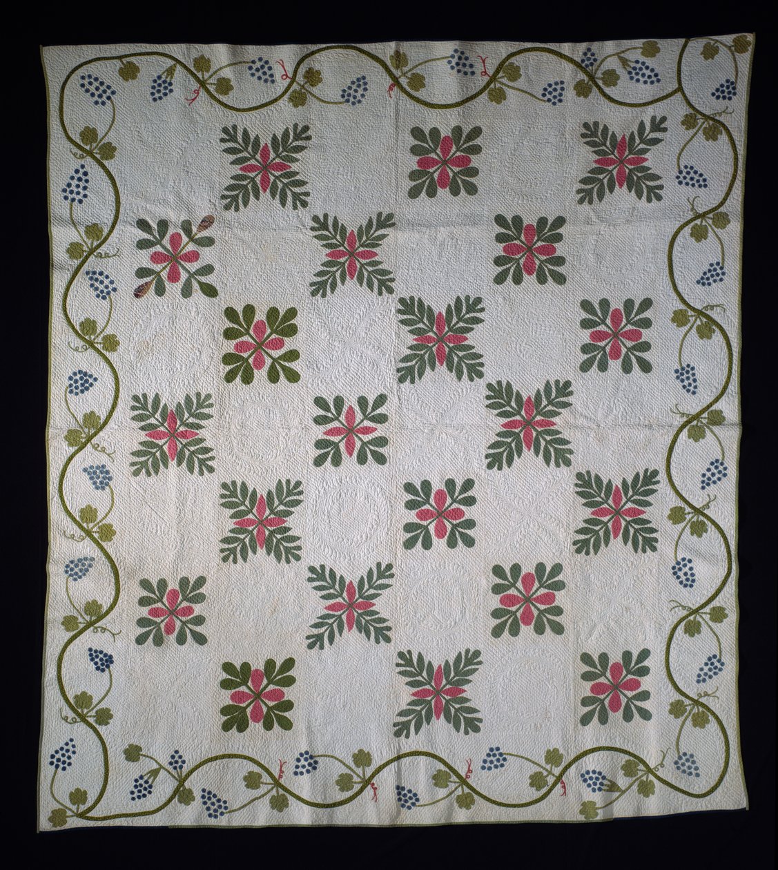 表面アップリケキルト、1850-70年頃（綿） 作： アメリカの学校
