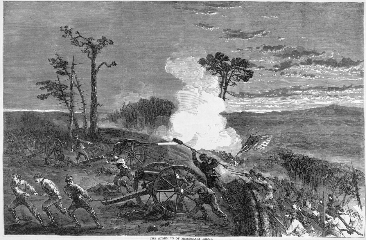 南北戦争のハーパーズ絵画史からの宣教師の尾根の嵐、1863年 作： アメリカの学校