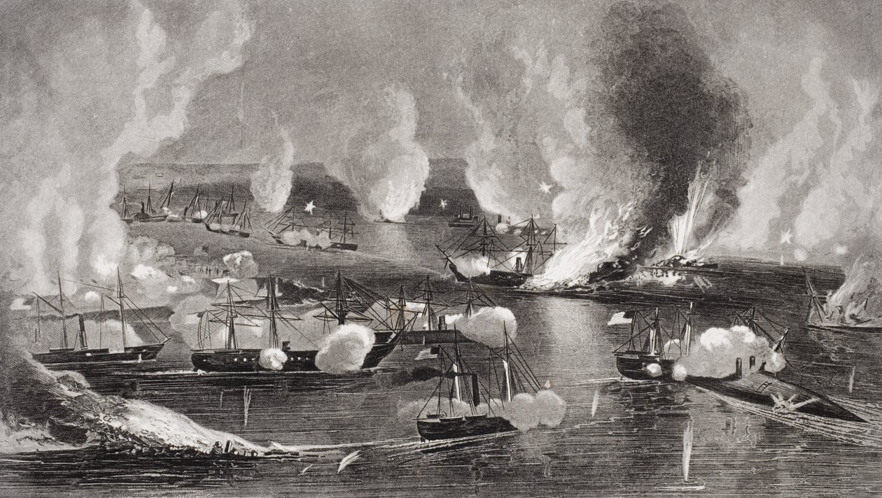 1862年のアメリカ南北戦争中のジャクソン砦とセントフィリップの捕獲 作： アメリカの学校