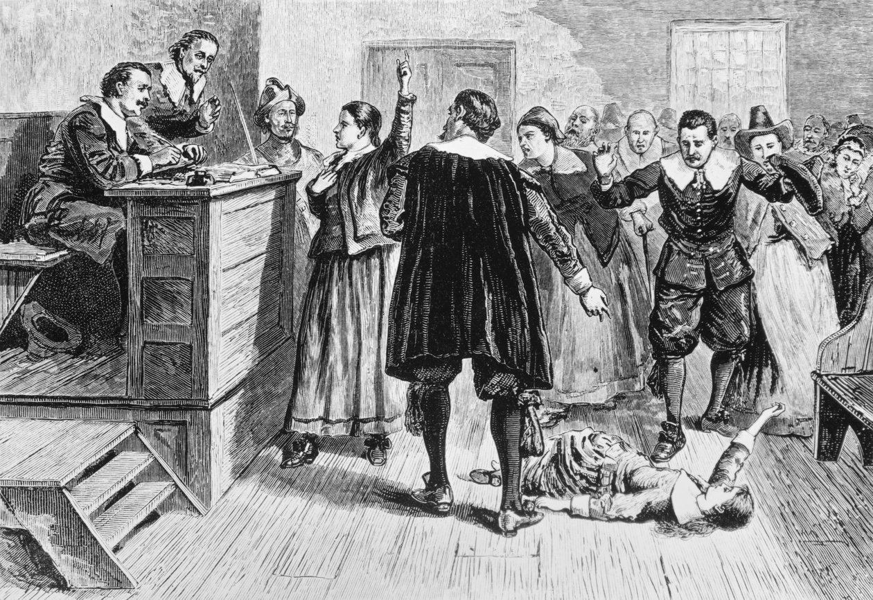 アウグストゥス・メイソン作の「開拓者生活のロマンスと悲劇」からのセーラムビレッジの魔術、1883 作： アメリカの学校