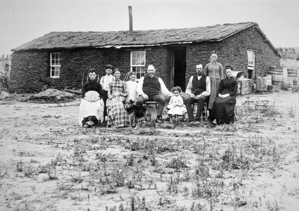 アメリカの開拓者の家族、1888年頃（モノクロ写真 作： アメリカの写真家