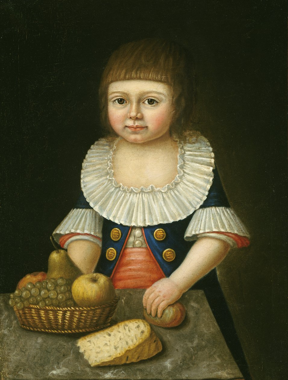 果物かごを持つ少年、1790年頃 作： アメリカの学校