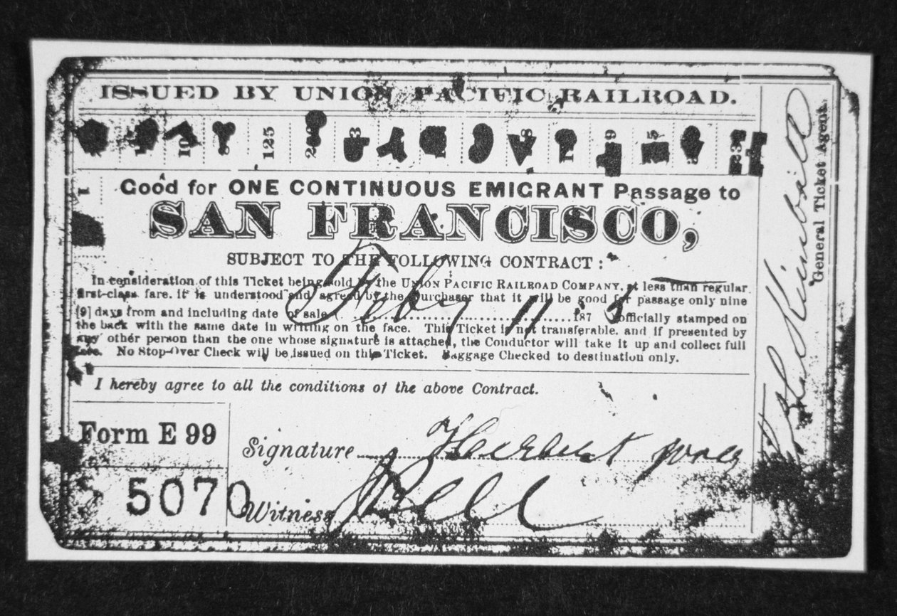 安価な移民の鉄道チケット、1870年頃（リトグラフ 作： アメリカの学校