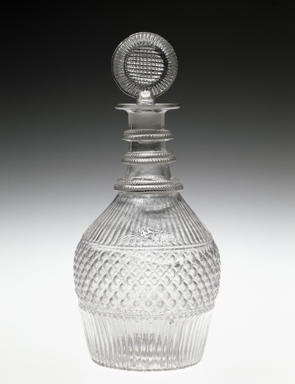 デカンターとストッパー、c。 1820〜 1840年（非鉛ガラス） 作： アメリカの学校