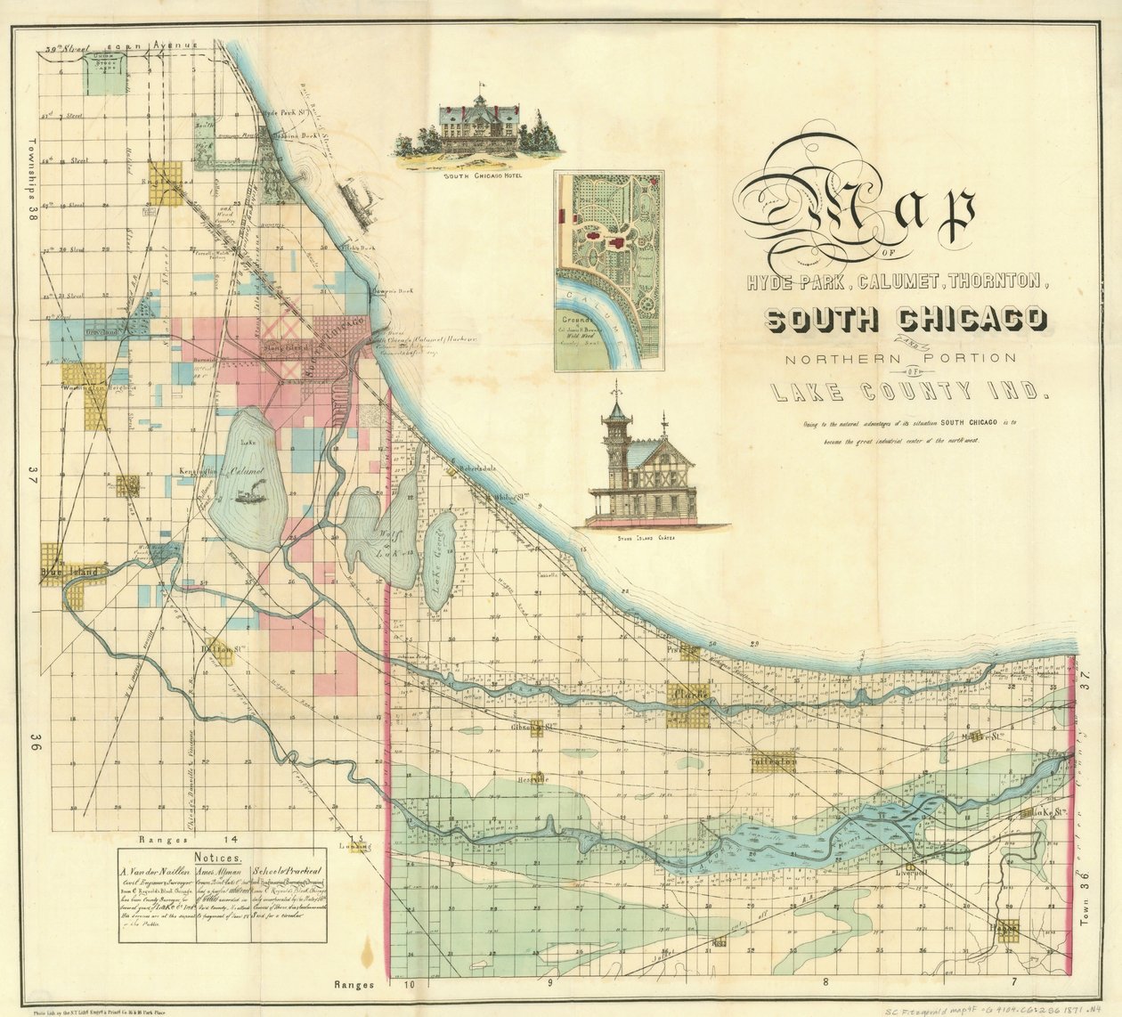 サウスシカゴの地図、1871年 作： アメリカの学校
