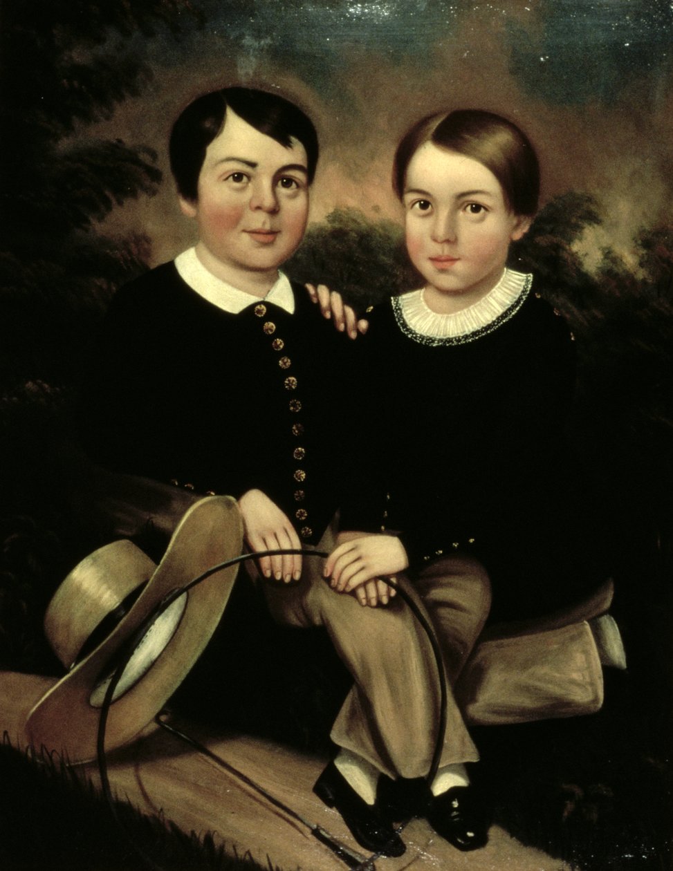 2人の子供の肖像画 作： アメリカの学校