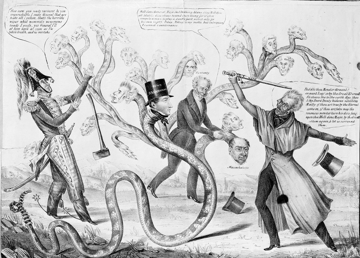 アンドラジャクソン大統領（1767-1845）がヒドラを倒した 作： アメリカの学校