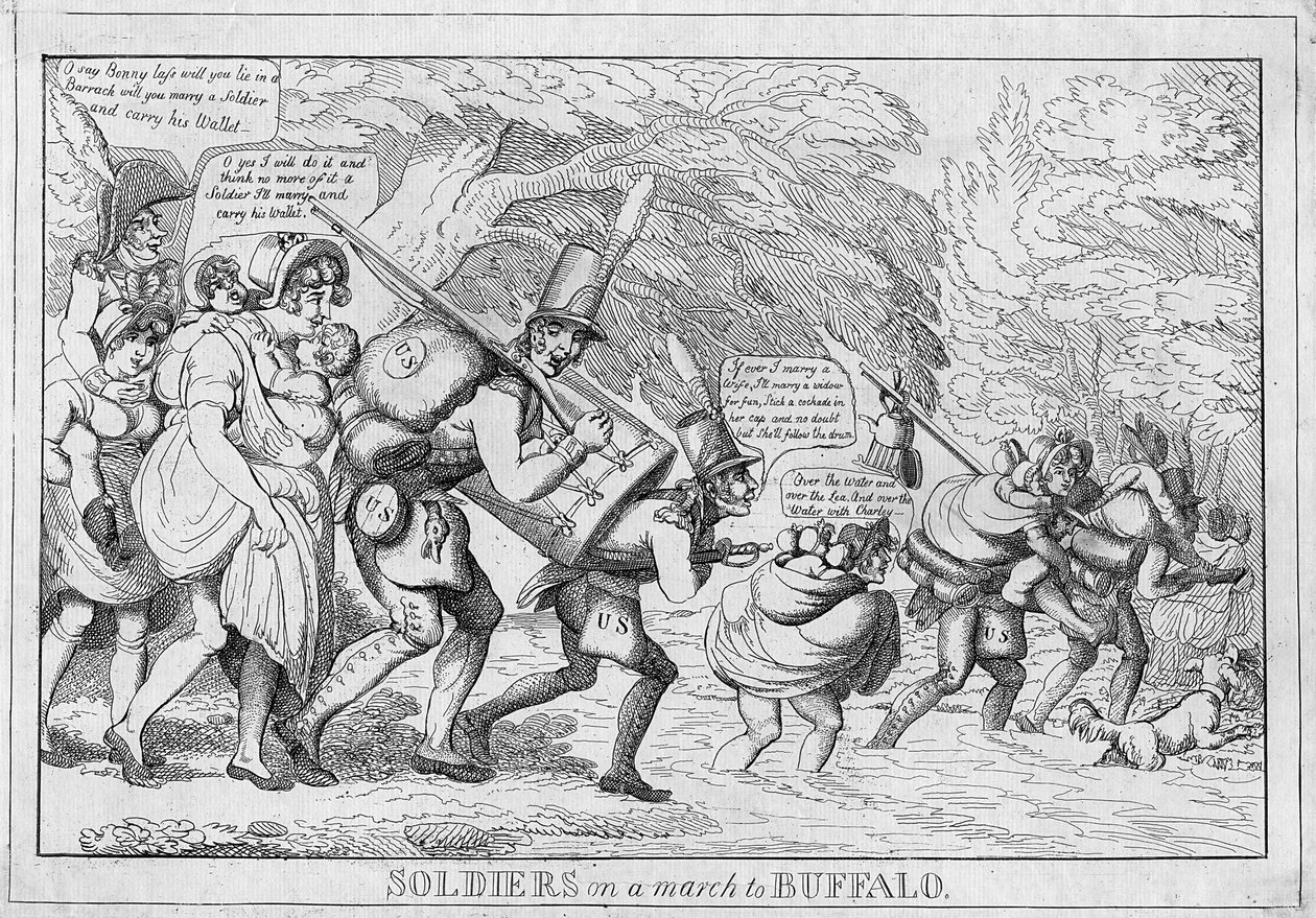 バッファローへの行進中の兵士、1813 作： アメリカの学校