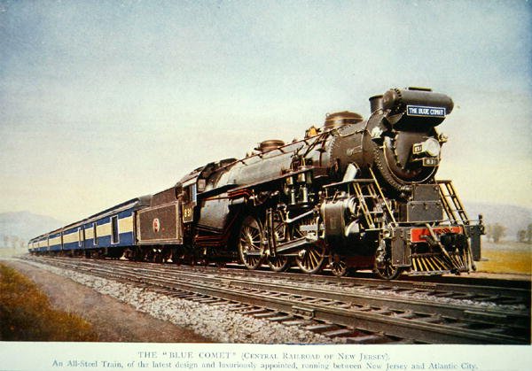 The Blue Comet train, c.1930 (colour litho) 作： アメリカの学校