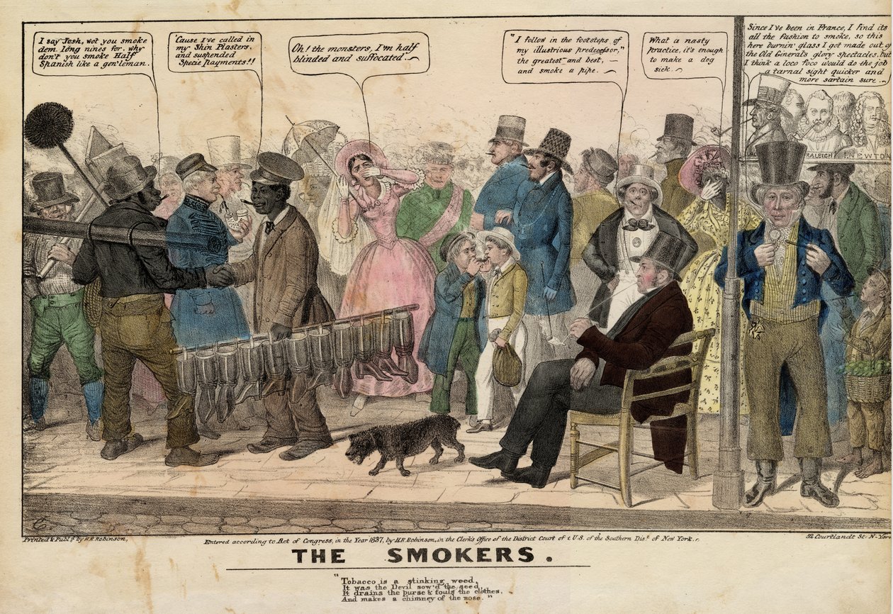 喫煙者、1837年頃（手塗りのリト） 作： アメリカの学校