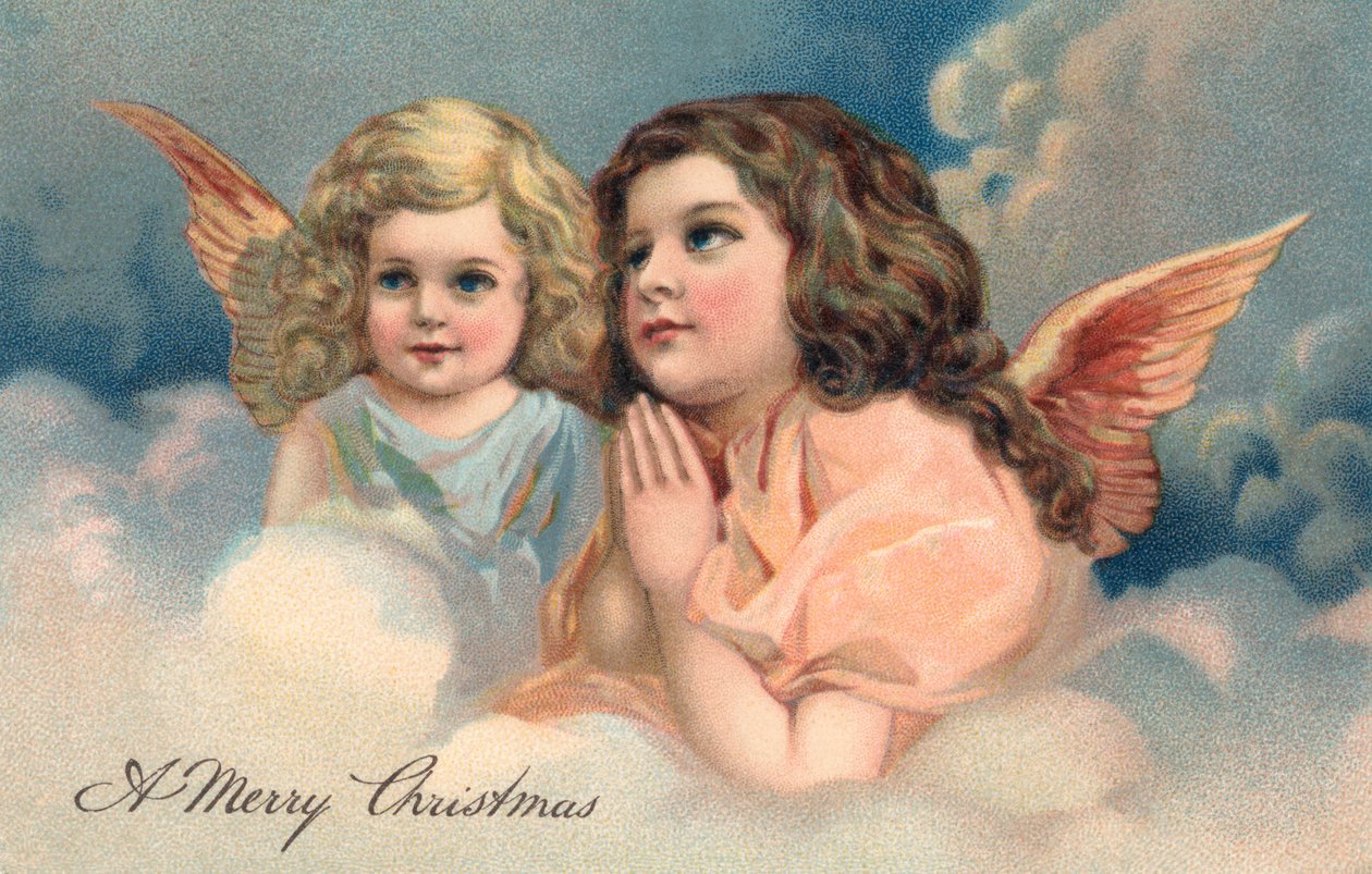 祈る 2 つのクリスマスの天使 作： アメリカの学校