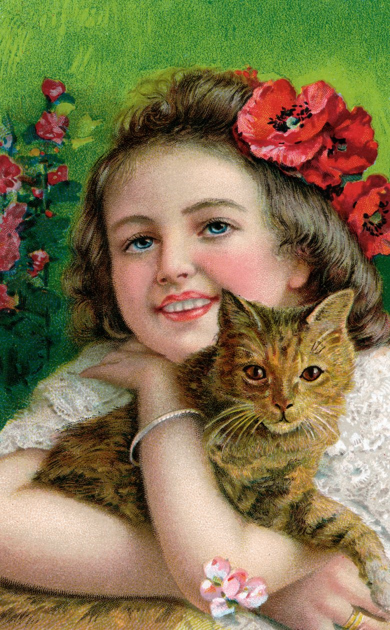 ペットの猫とビクトリア朝の少女 作： アメリカの学校