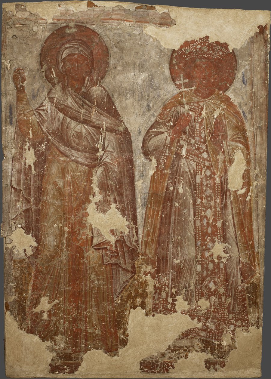 聖殉教者、14世紀 作： 古代ロシアのフレスコ画