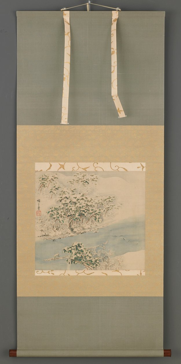 雪の嵐山、江戸時代、19世紀。 作： 安藤広重