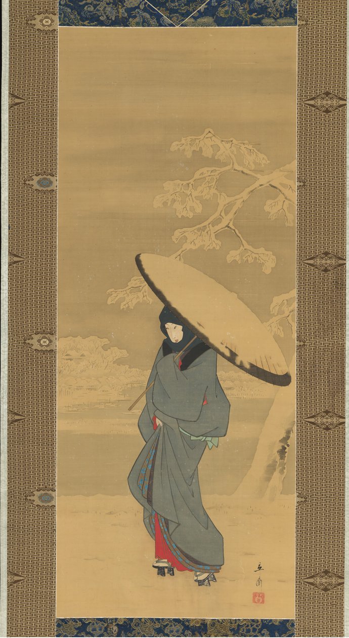 雪の中を歩く女性、1840年代〜1850年代初頭。 作： 安藤広重