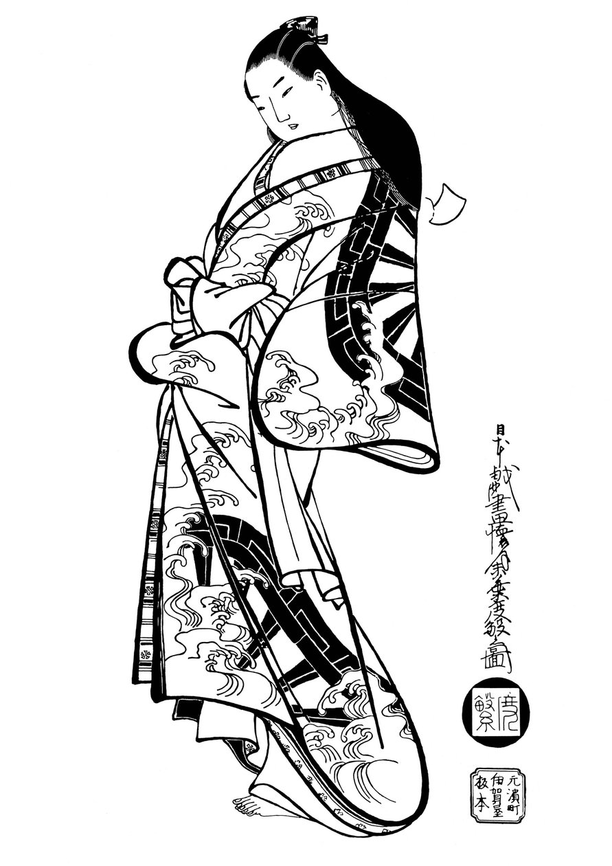 髪を下にした女性、1700年代。 作： 安藤開月堂