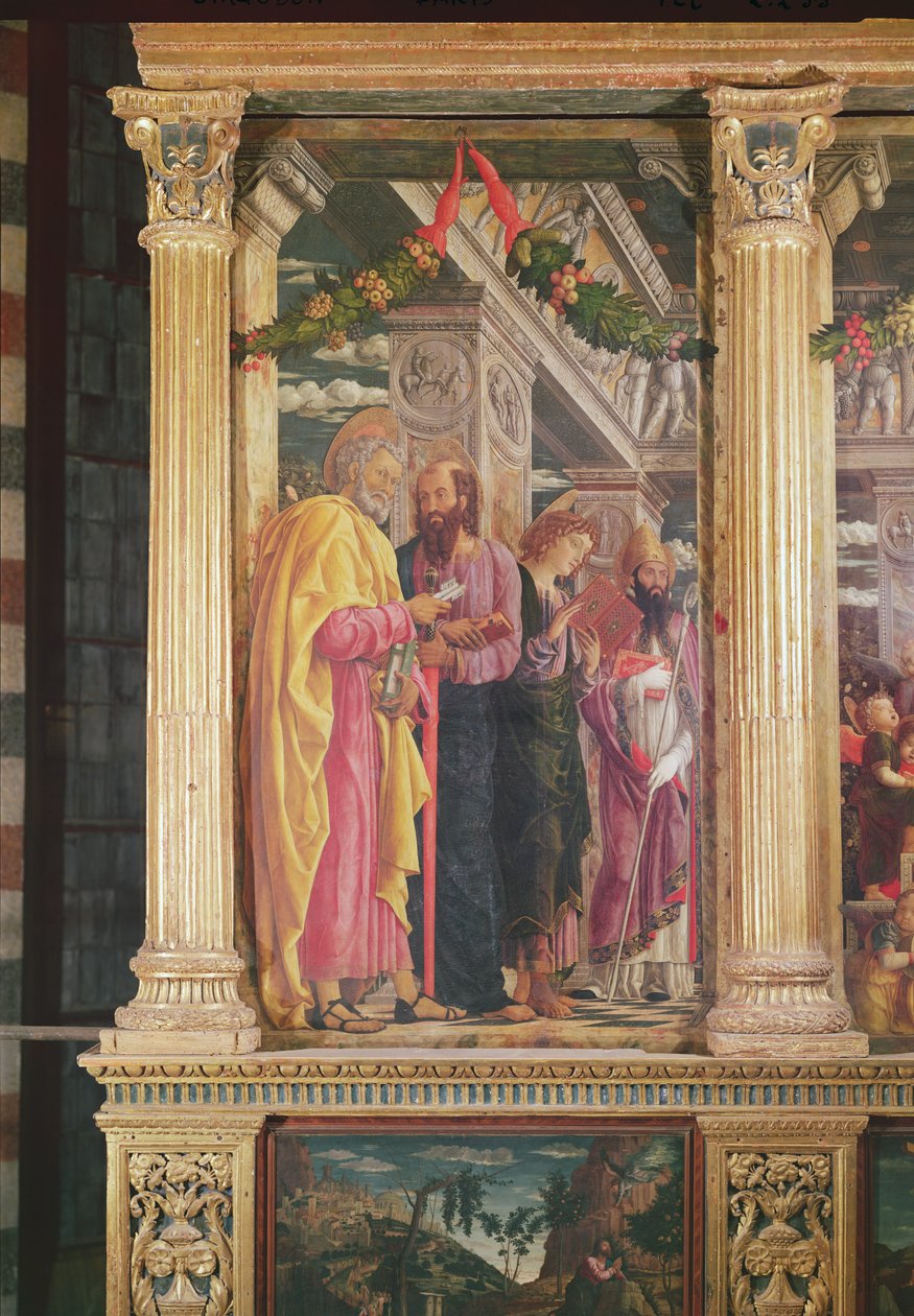 ヴェローナの聖ゼノの祭壇画、左パネル、聖ペテロ、聖パウロ、聖ヨハネ、1456-60（214237の詳細） 作： アンドレア・マンテーニャ