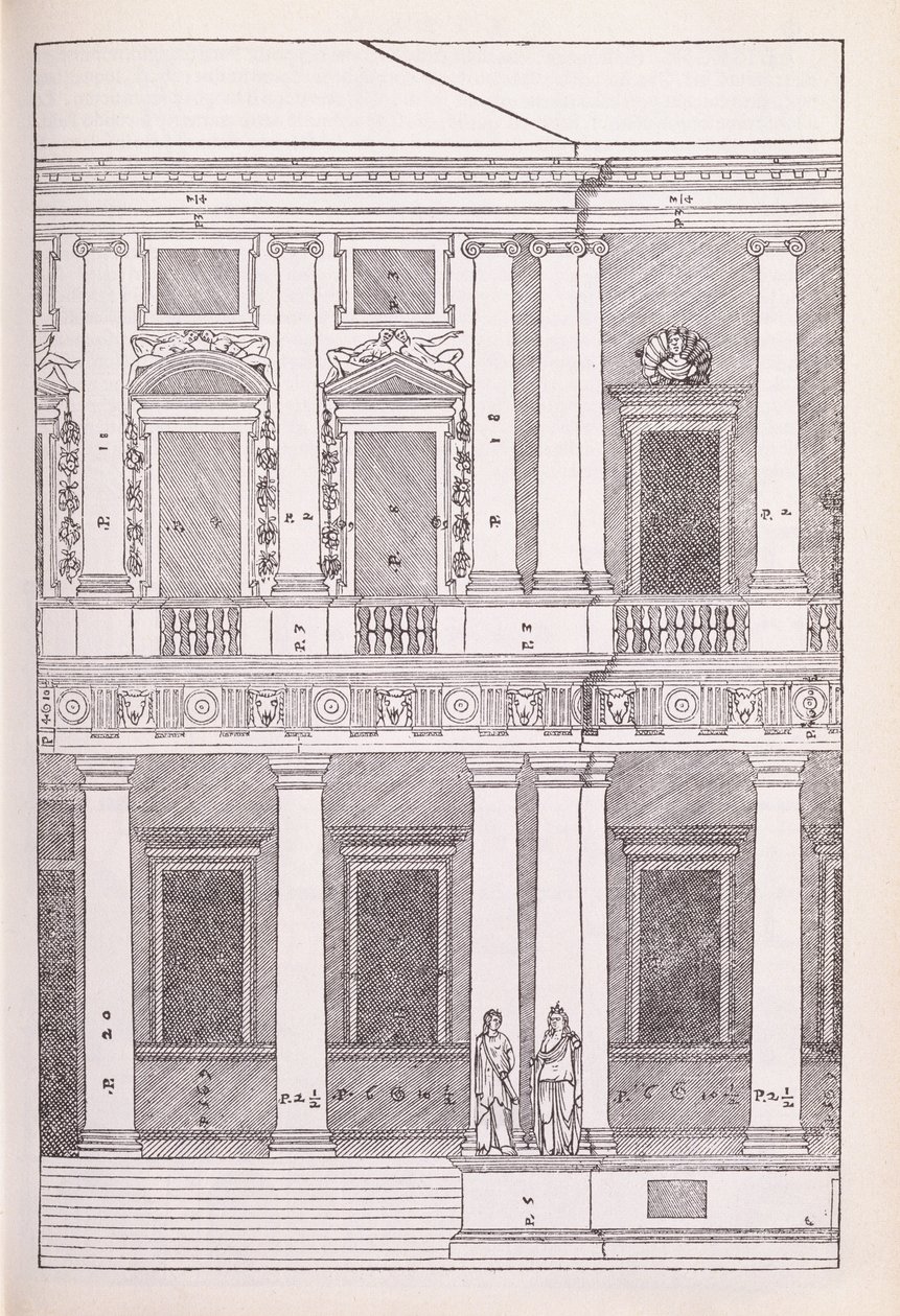 1570年に最初に出版された、パラディオによって書かれた「I Quattro Libri dell&39;Architettura」のファクシミリコピーからのイラスト 作： アンドレア・パラディオ