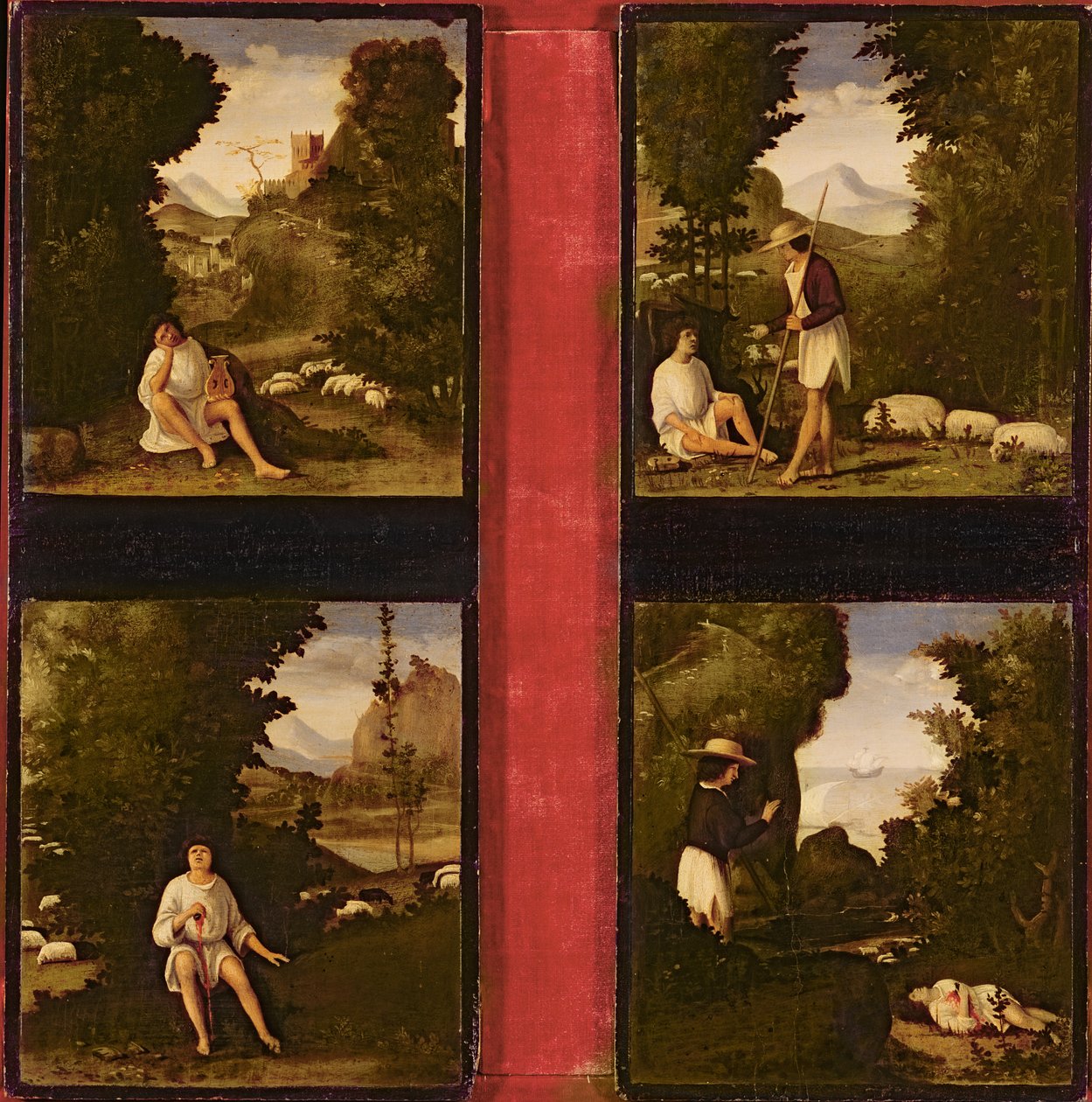 Tebaldeo&39;s Eclogues、c.1505（木の上の油）のシーン 作： アンドレア・プレビタリ