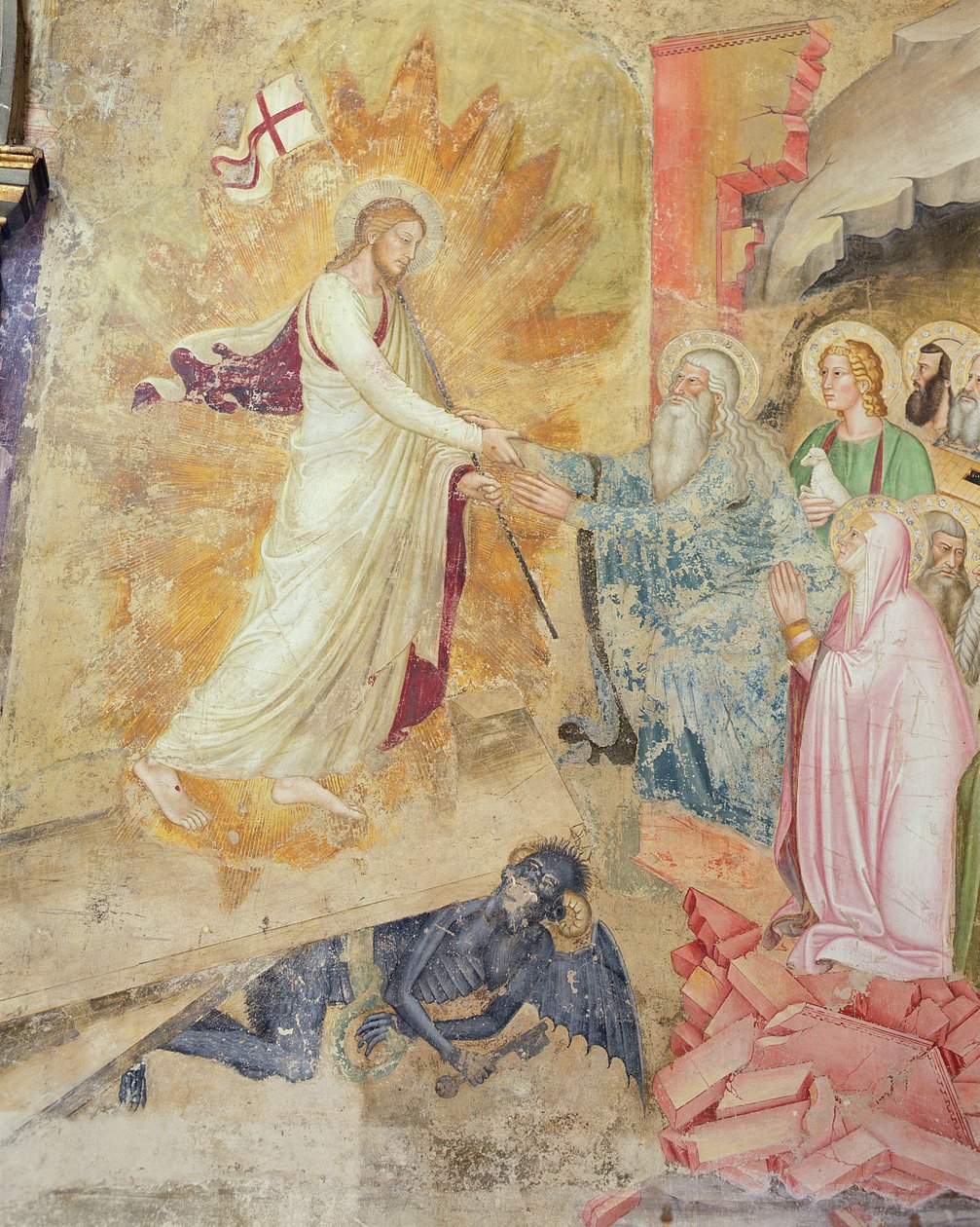 十字架からの降下の詳細、カペローネデッリスパニョーリ、1365年〜67年のフレスコ画 作： アンドレア・ディ・ボナイウト