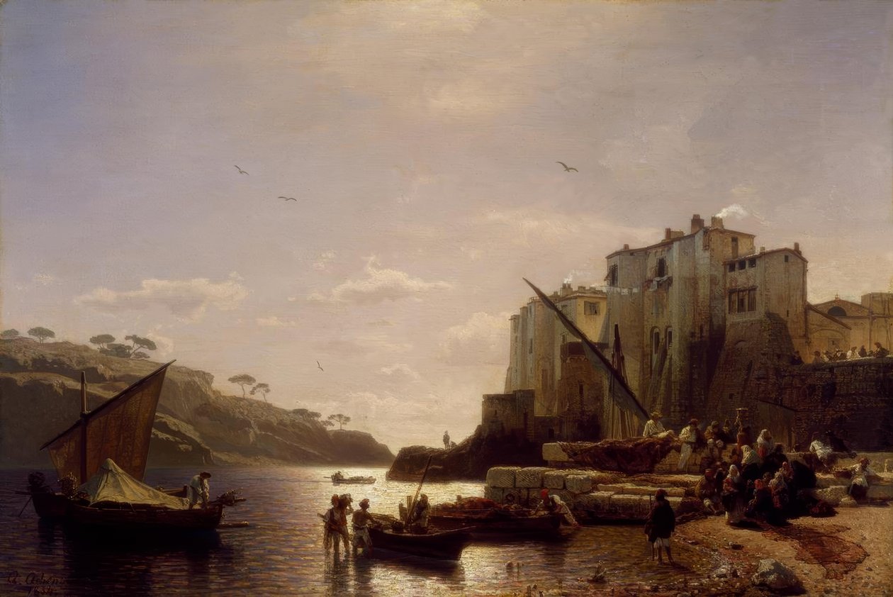 A.Achenbach、ナポリ近くのナポリの漁師 作： アンドレアス・アーヘンバッハ